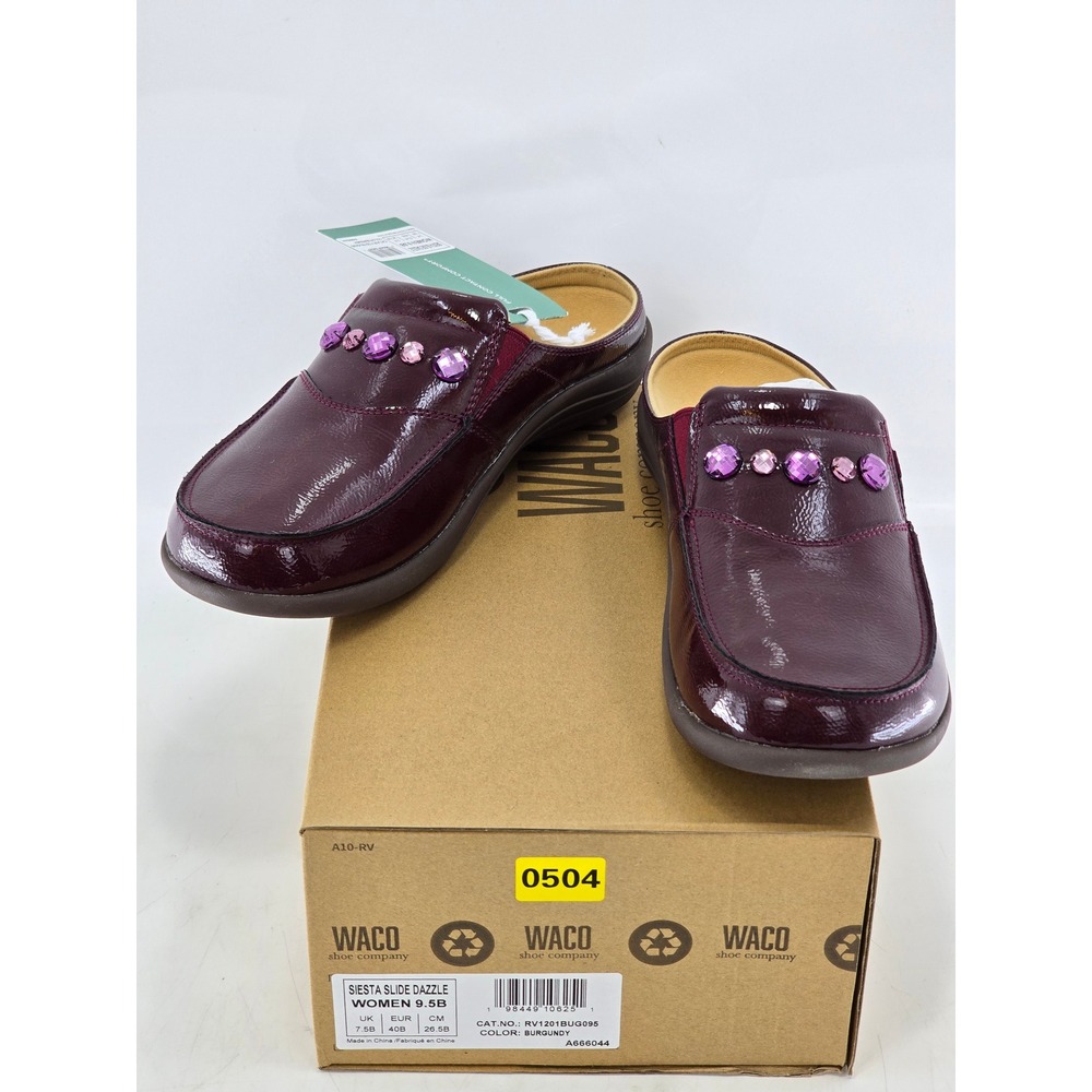 Revitalign Siesta Slide Dazzle Women 9.5B Burgundy Orthotic Mules - New